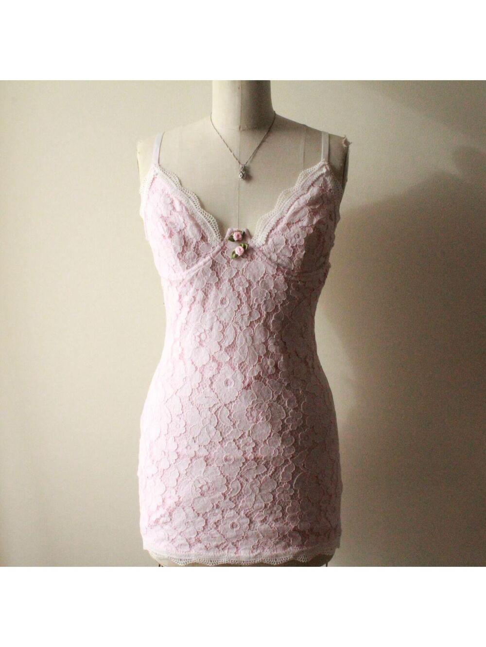 AKIRA Baby Pink Floral Lace Mini Dress with Corset Bodice and Adjustable Straps